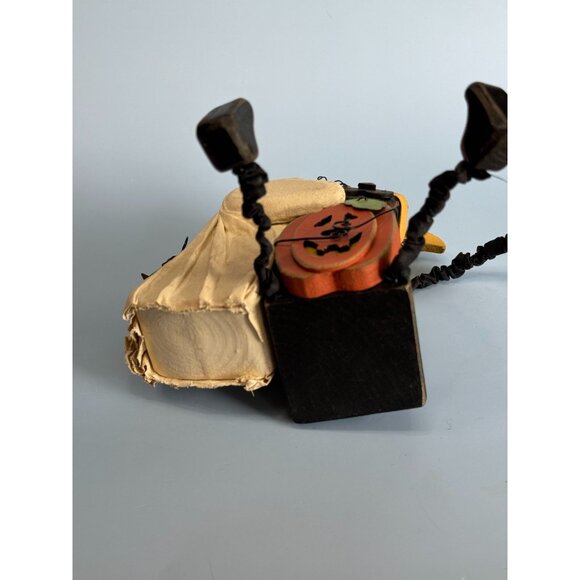 Vintage Folk Art Hand-Carved Ghost Cat Pumpkin Halloween Figurine Fabriche Wire - Picture 7 of 7